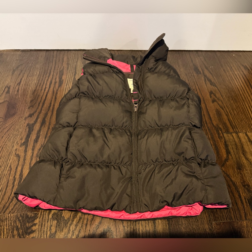 Lands end puffer vest 5/6 brown/pink